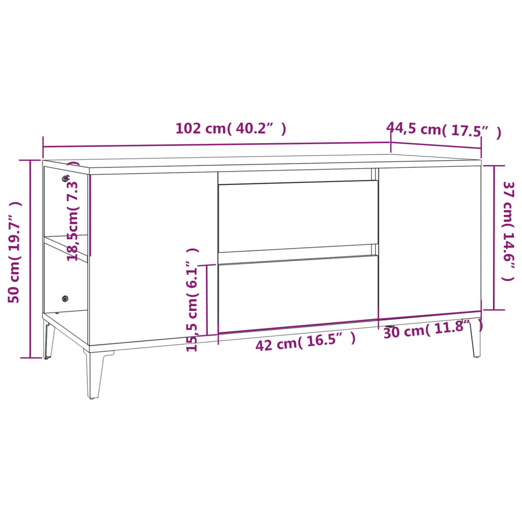 Έπιπλο Τηλεόρασης Μαύρο 102x44,5x50 εκ. Επεξεργασμένο Ξύλο