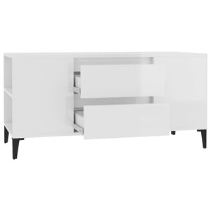 Έπιπλο Τηλεόρασης Γυαλ. Λευκό 102x44,5x50 εκ.Επεξεργασμένο Ξύλο