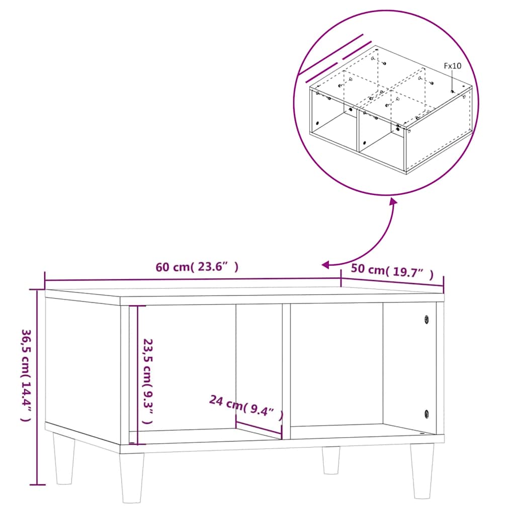 Τραπεζάκι Σαλονιού Καπνιστή Δρυς 60x50x36,5εκ. Επεξεργασμ. Ξύλο