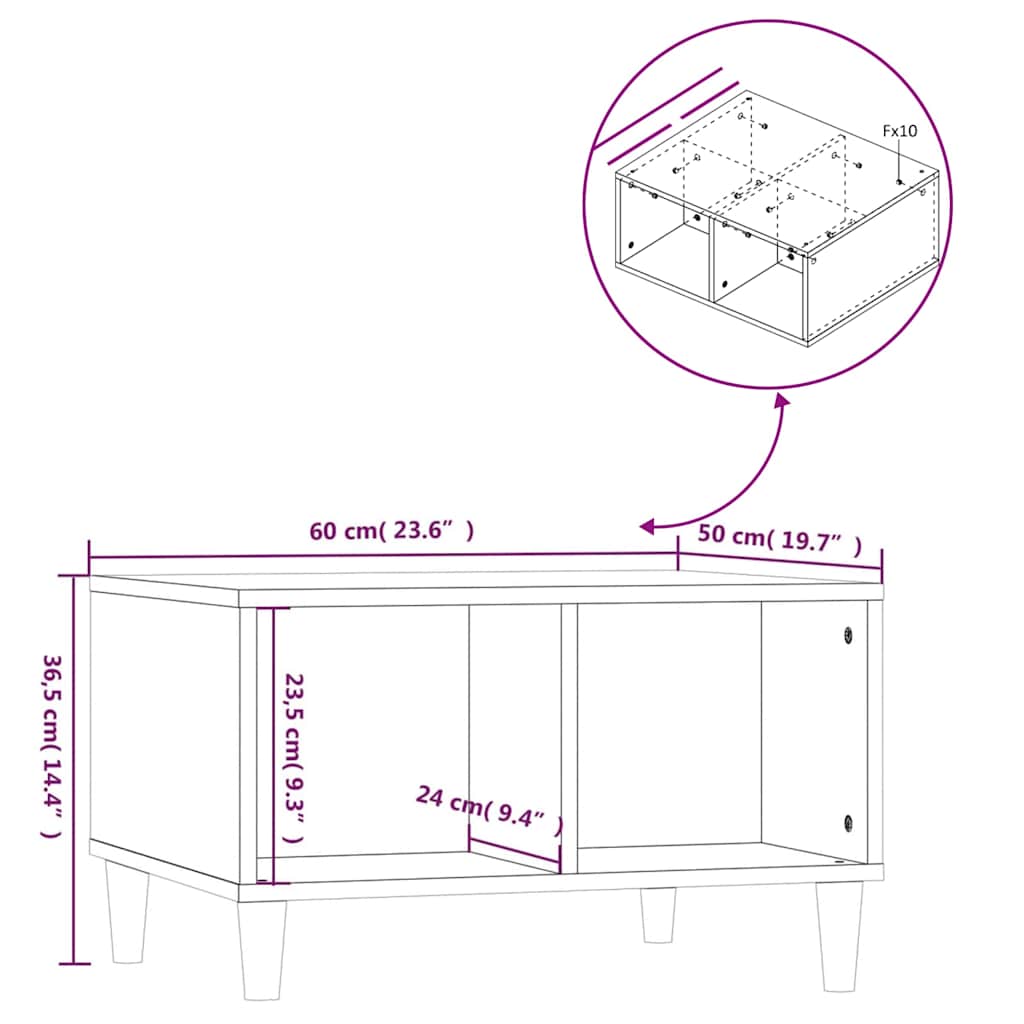 Τραπεζάκι Σαλονιού Γκρι Sonoma 60x50x36,5εκ. Επεξεργασμένο Ξύλο