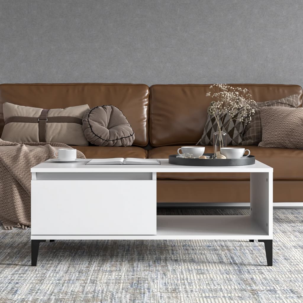 Τραπεζάκι Σαλονιού Λευκό 90 x 50 x 36,5 εκ. Επεξεργασμένο Ξύλο