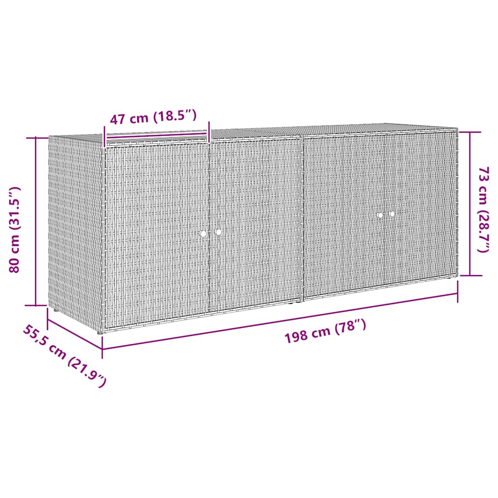 Ντουλάπι Αποθήκευσης Κήπου Μαύρο 198 x 55,5 x 80 εκ. από Συνθετικό Ρατάν