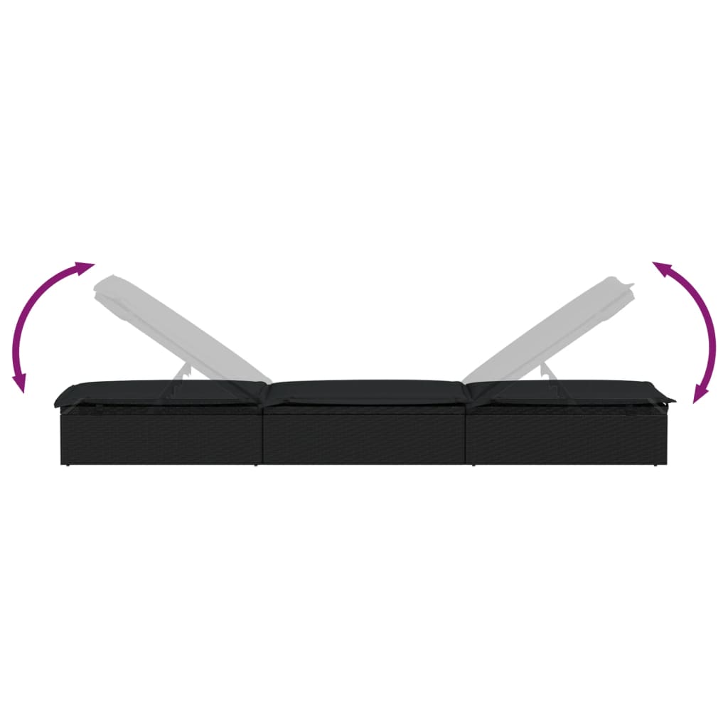 Ξαπλώστρες 2 τεμ. Μαύρες από Συνθετικό Ρατάν με Τραπέζι - Pakobazaar