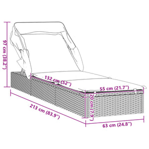 Ξαπλώστρα με Πτυσσόμενη Οροφή Καφέ 213x63x97 εκ. Συνθ. Ρατάν