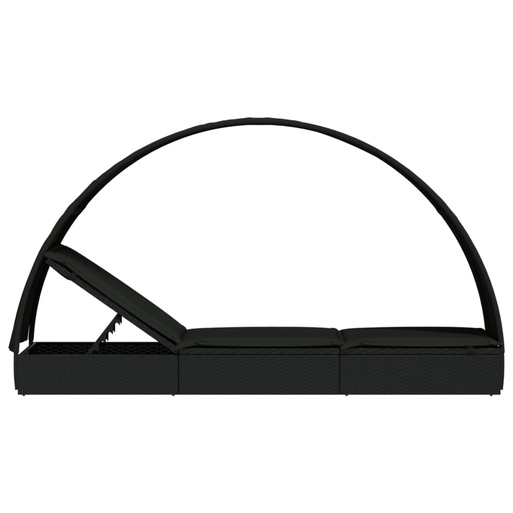 Ξαπλώστρα Στρογγυλή Οροφή Μαύρη 211 x 57 x 140 εκ. Συνθ. Ρατάν