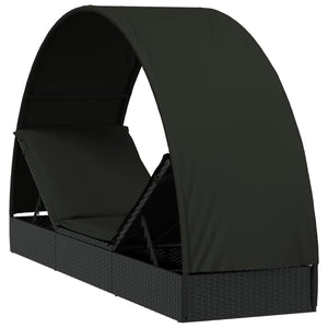 Ξαπλώστρα Στρογγυλή Οροφή Μαύρη 211 x 57 x 140 εκ. Συνθ. Ρατάν