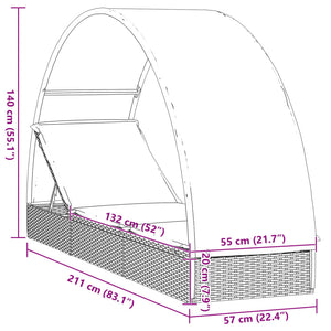 Ξαπλώστρα Στρογγυλή Οροφή Μαύρη 211 x 57 x 140 εκ. Συνθ. Ρατάν