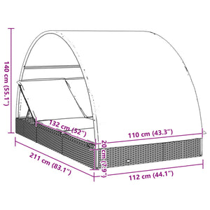 Ξαπλώστρα 2 Ατόμων Στρογγ Οροφή Μαύρη 211x112x140εκ Συνθ. Ρατάν