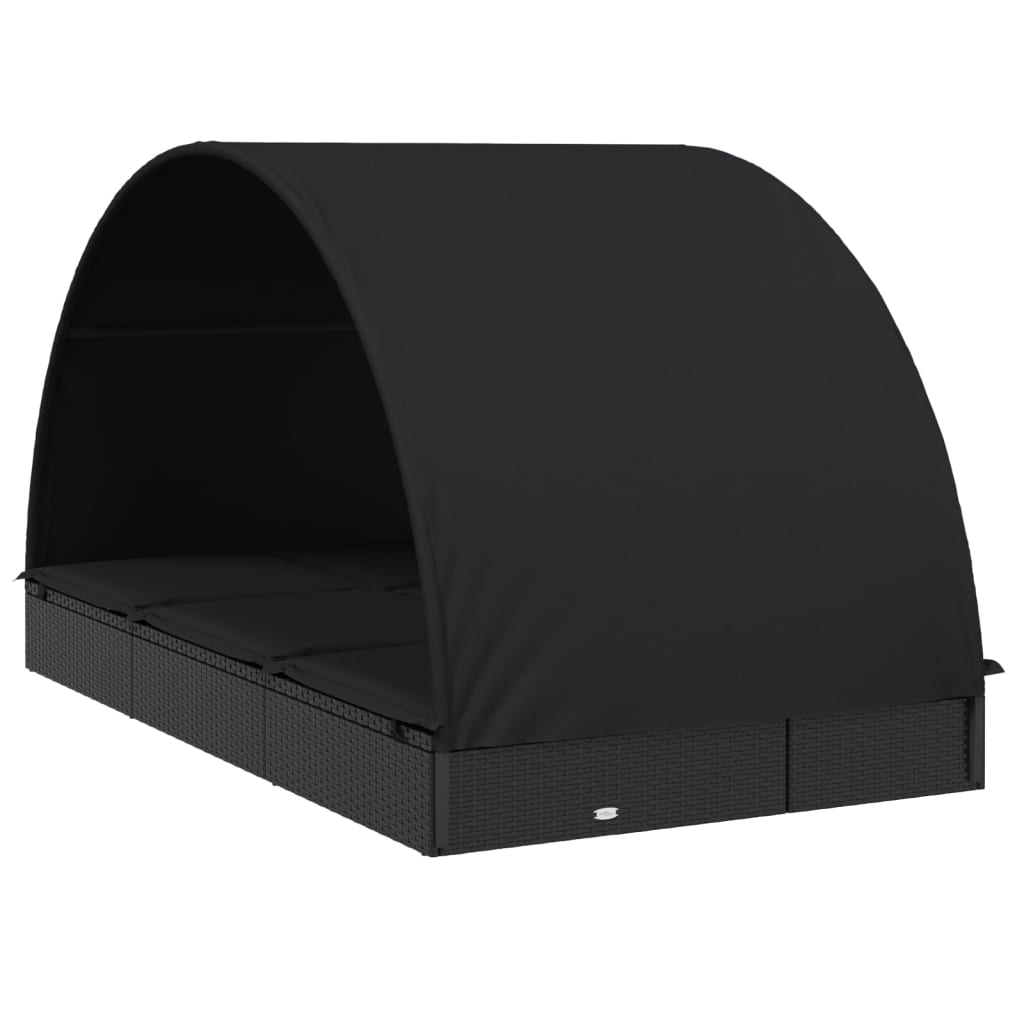 Ξαπλώστρα 2 Ατόμων Στρογγ Οροφή Μαύρη 211x112x140εκ Συνθ. Ρατάν