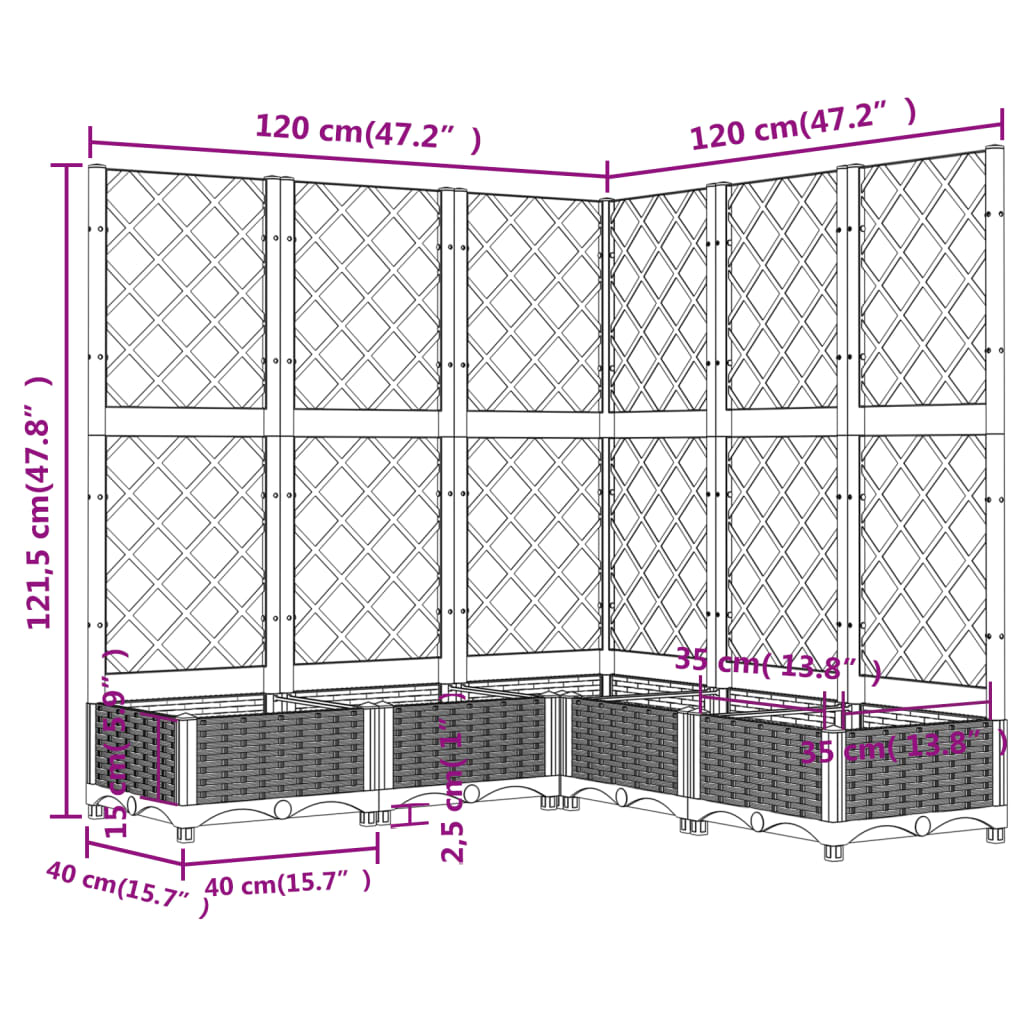 Ζαρντινιέρα Κήπου με Καφασωτό Λευκή 120x120x121,5 εκ. Πολυπροπ. - PAKOBAZAAR