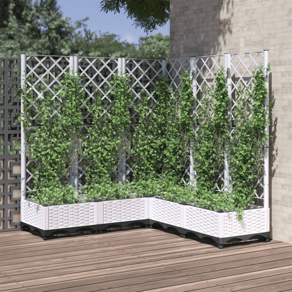 Ζαρντινιέρα Κήπου με Καφασωτό Λευκή 120x120x121,5 εκ. Πολυπροπ. - PAKOBAZAAR