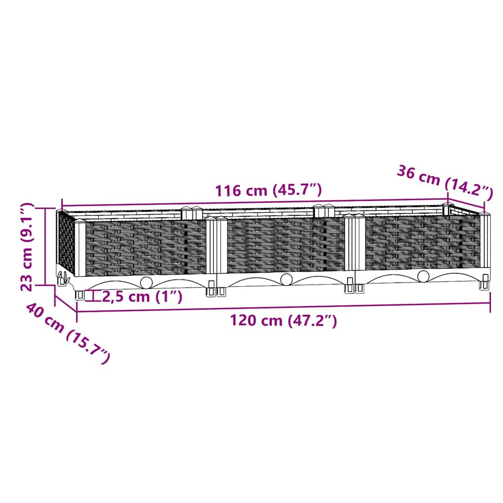 Ζαρντινιέρα 120 x 40 x 23 εκ. από Πολυπροπυλένιο - PAKOBAZAAR