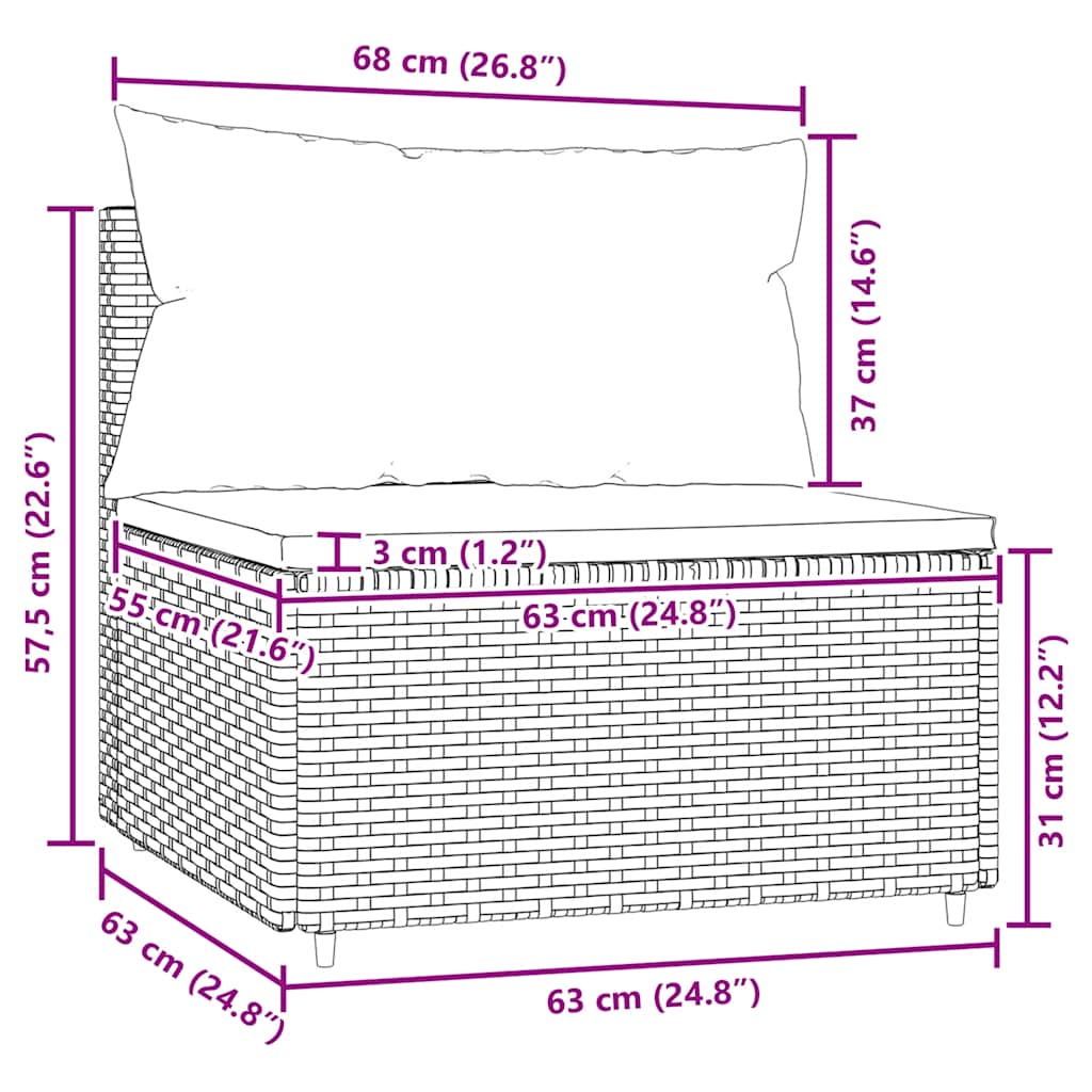 Καναπέδες Κήπου Μεσαίοι με Μαξιλάρια Γκρι από Συνθετικό Ρατάν