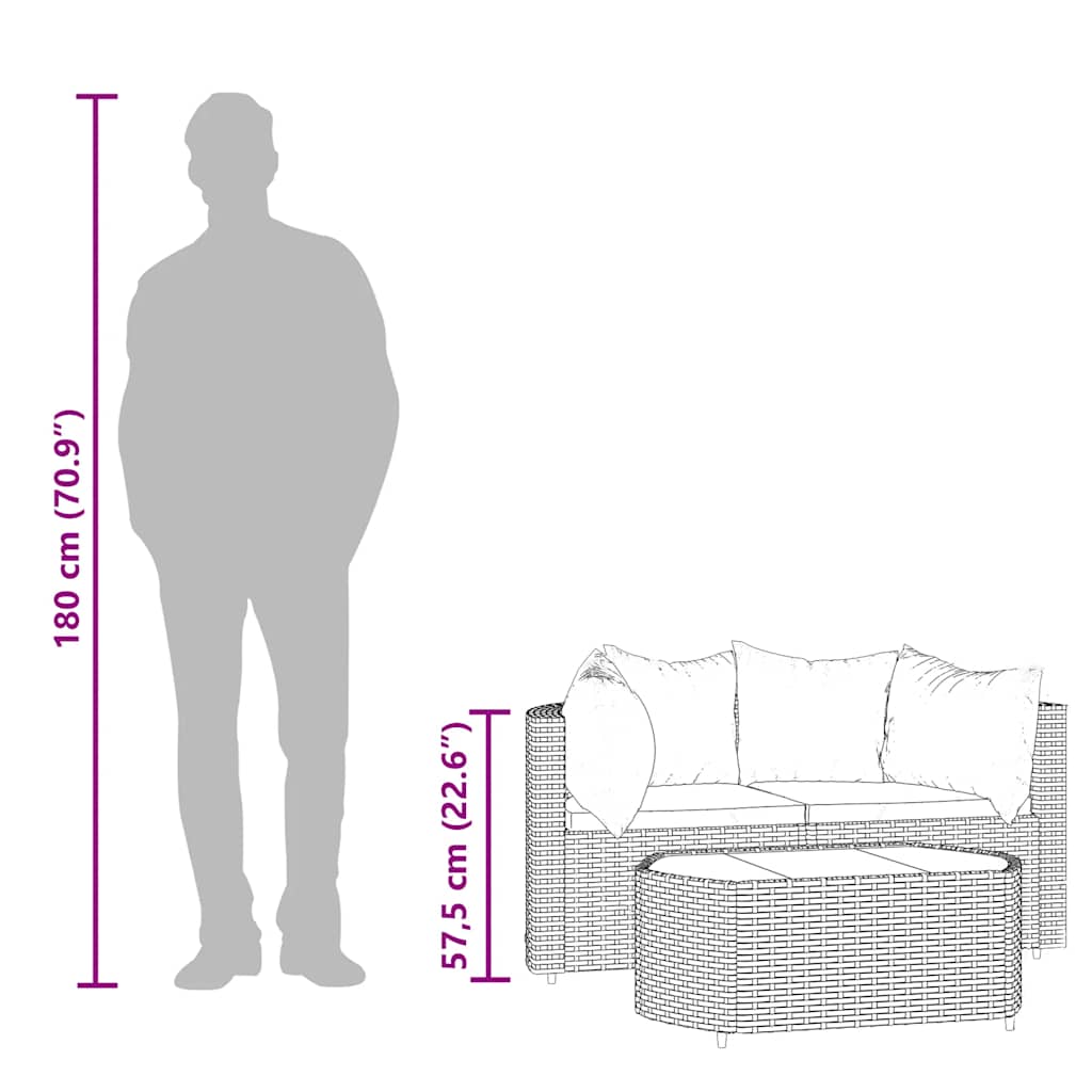 Σαλόνι Κήπου Σετ 3 τεμ. Γκρι από Συνθετικό Ρατάν με Μαξιλάρια