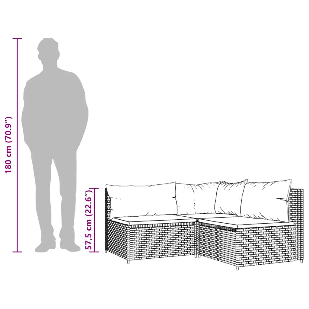 Σαλόνι Κήπου Σετ 3 Τεμαχίων Μαύρο Συνθετικό Ρατάν με Μαξιλάρια