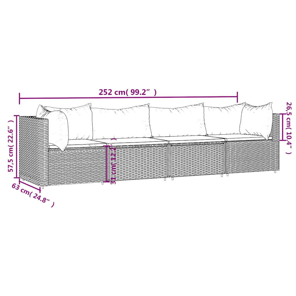 Σαλόνι Κήπου με Μαξιλάρια Σετ 4 Τεμαχίων Καφέ Συνθετικό Ρατάν