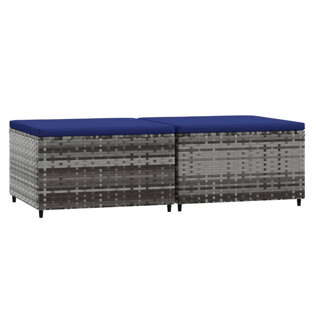 Υποπόδια Κήπου 2 τεμ. Γκρι από Συνθετικό Ρατάν με Μαξιλάρια