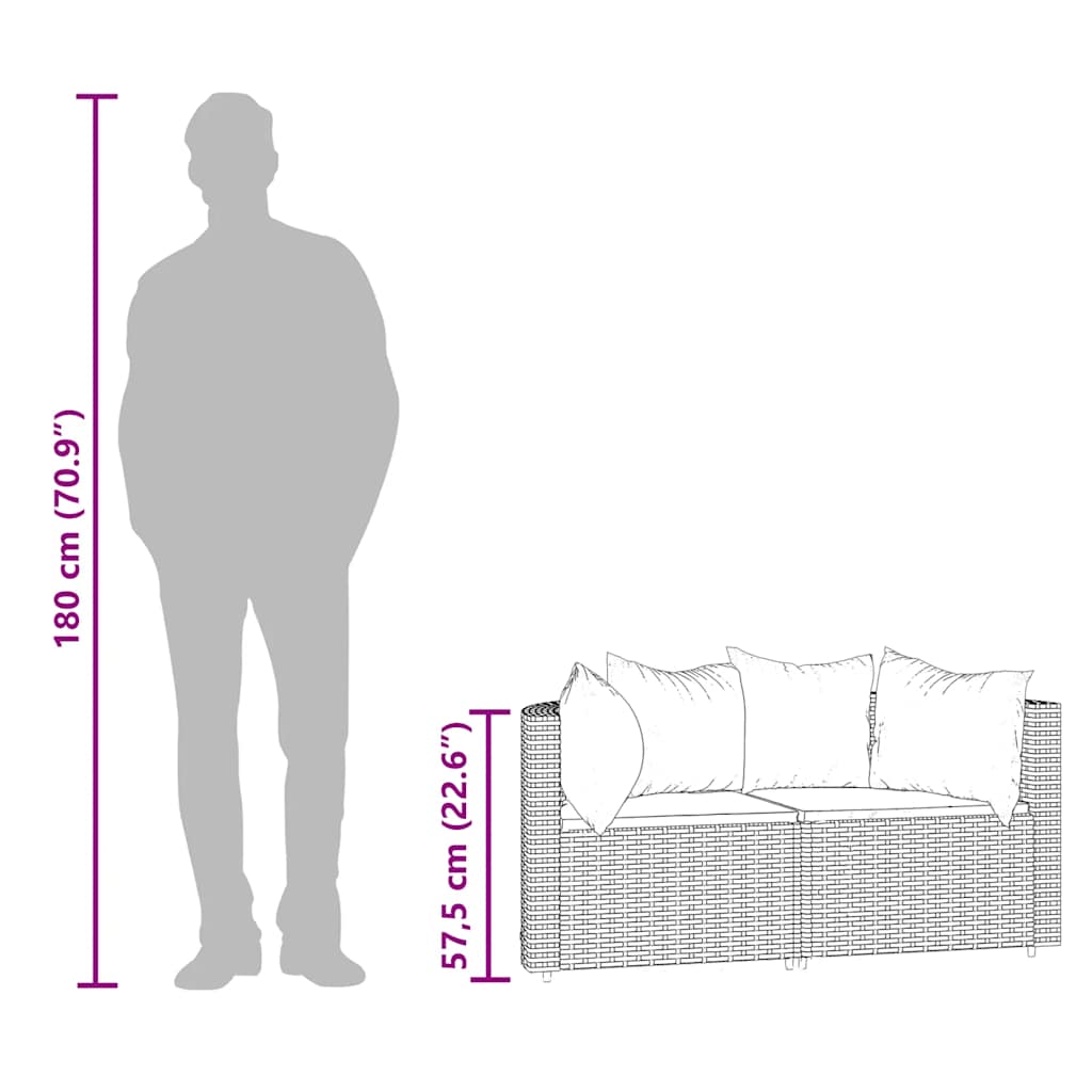 Καναπέδες Κήπου Γωνιακοί 2 τεμ. Γκρι Συνθ. Ρατάν με Μαξιλάρια