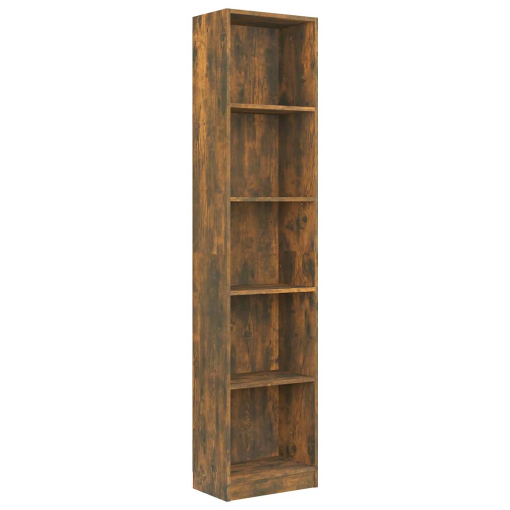 Βιβλιοθήκη με 5 Ράφια Καπνιστή Δρυς 40x24x175 εκ. Επεξεργ. Ξύλο