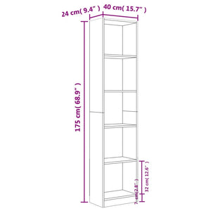 Βιβλιοθήκη με 5 Ράφια Καφέ Δρυς 40x24x175 εκ. Επεξεργ. Ξύλο