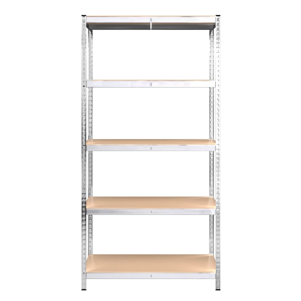 Ραφιέρα 5 Επιπέδων 2 τεμ. Ασημί από Ατσάλι & Επεξεργασμένο Ξύλο