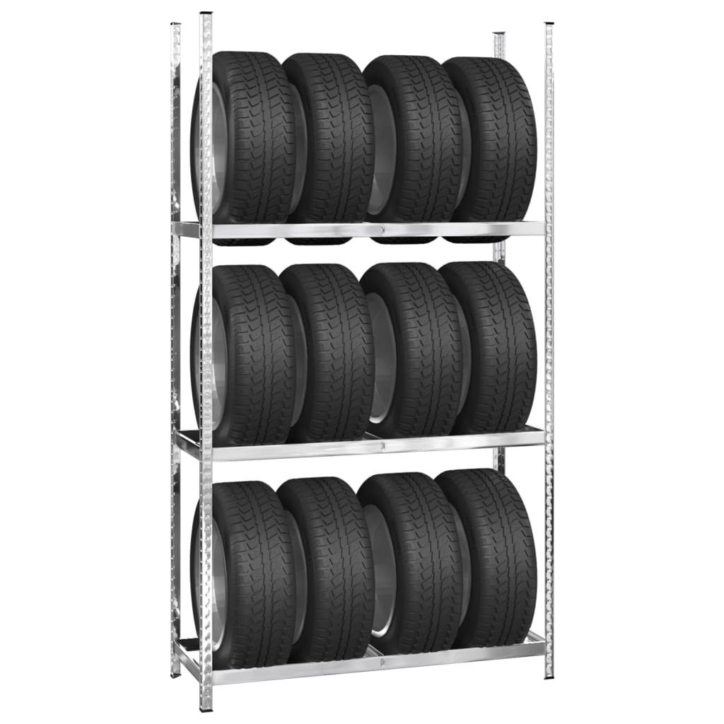 Ραφιέρες Ελαστικών 3 Επιπέδων 3 τεμ. Ασημί 110x40x200 εκ Ατσάλι - Pakobazaar