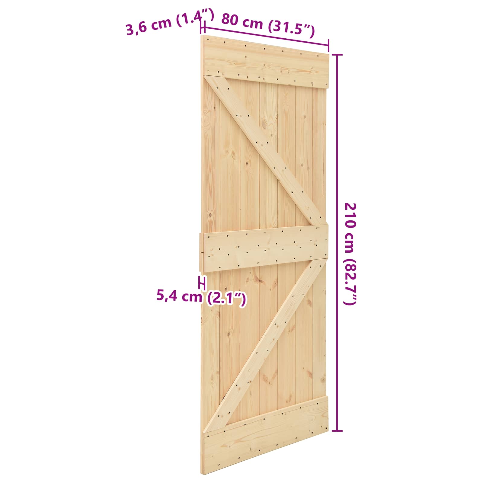 Πόρτα NARVIK Φυσικό 80 x 210 cm Συμπαγές Ξύλο Πεύκου - Pakobazaar