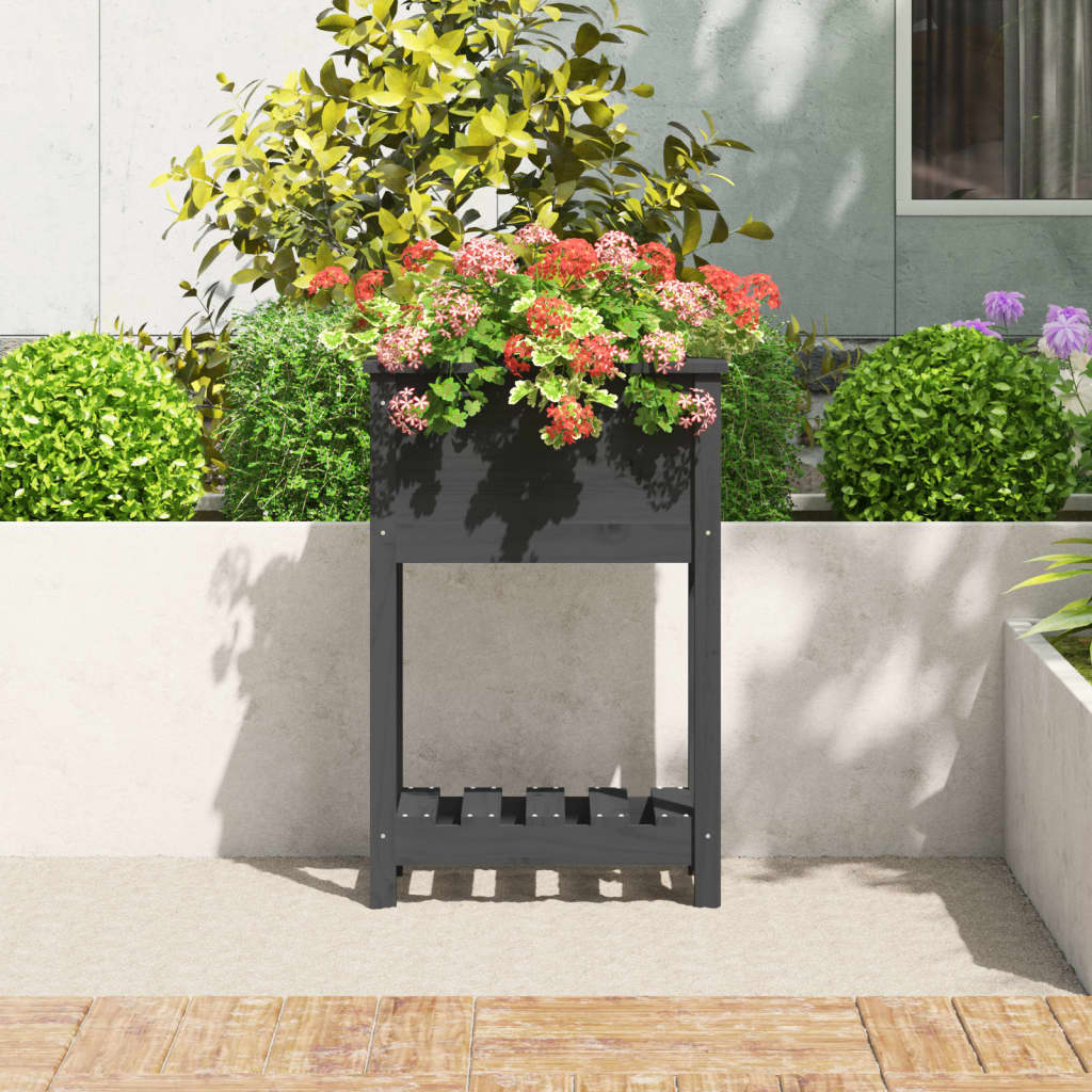 Ζαρντινιέρα με Ράφι Γκρι 54x34,5x81 εκ. Μασίφ Ξύλο Πεύκου - Pakobazaar
