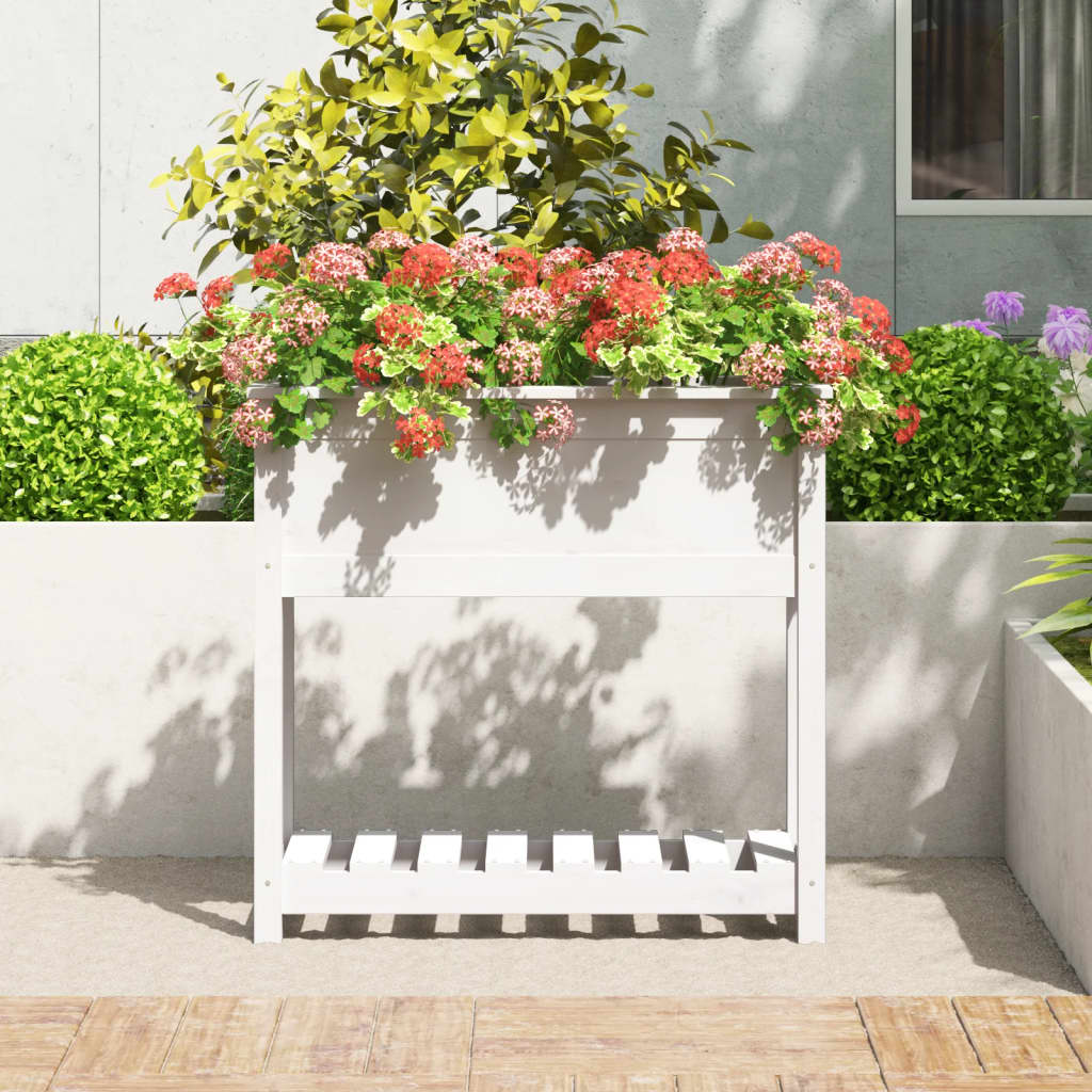 Ζαρντινιέρα με Ράφι Λευκή 82,5x34,5x81 εκ. Μασίφ Ξύλο Πεύκου