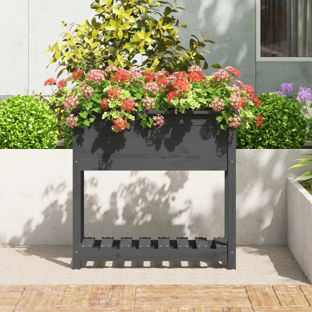 Ζαρντινιέρα με Ράφι Γκρι 82,5x34,5x81 εκ. Μασίφ Ξύλο Πεύκου
