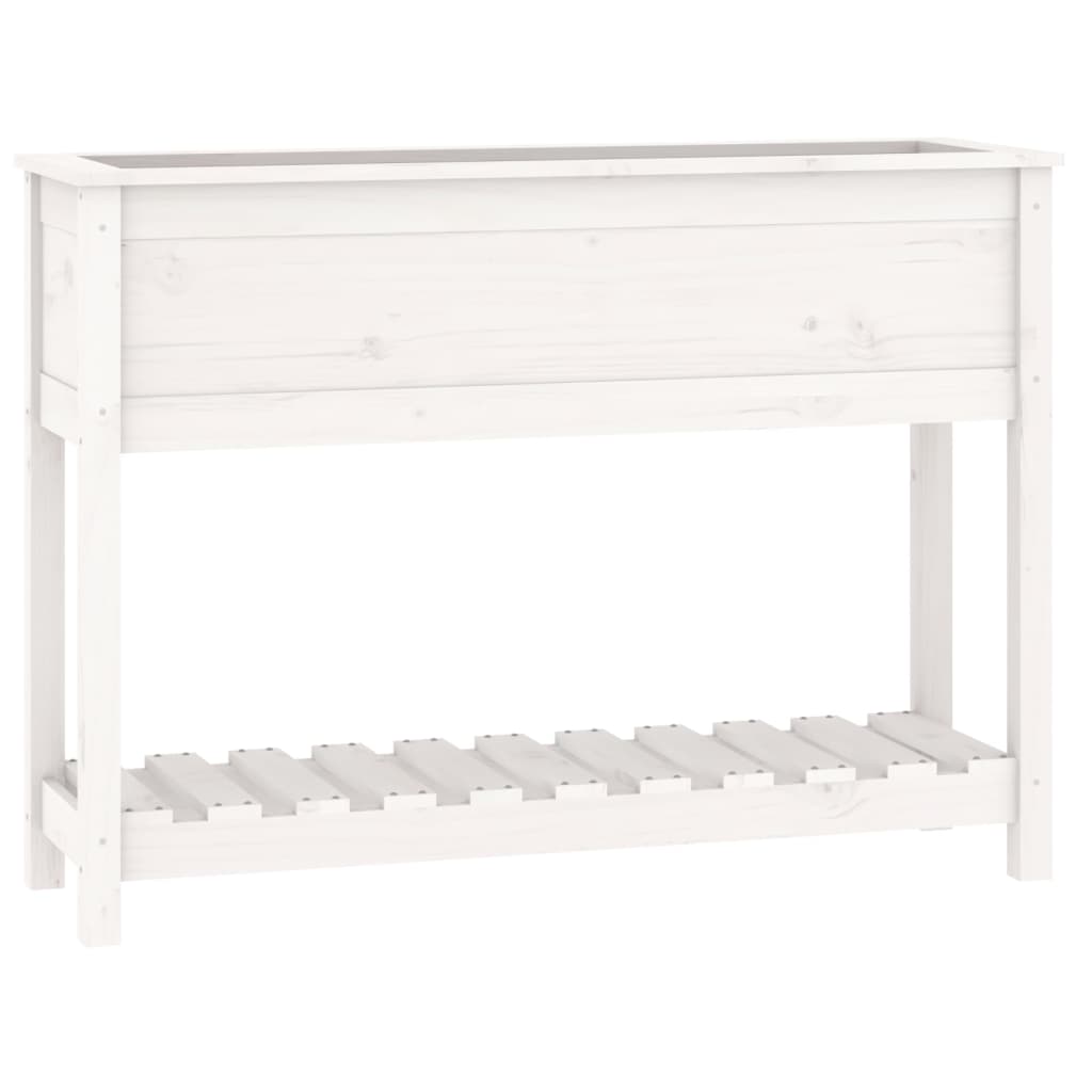 Ζαρντινιέρα με Ράφι Λευκή 111,5x34,5x81 εκ. Μασίφ Ξύλο Πεύκου