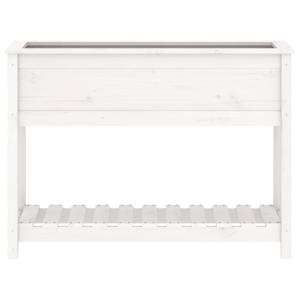 Ζαρντινιέρα με Ράφι Λευκή 111,5x34,5x81 εκ. Μασίφ Ξύλο Πεύκου