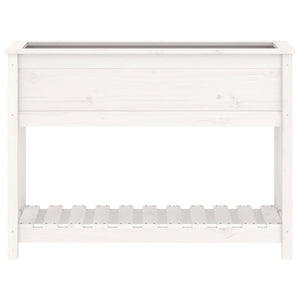 Ζαρντινιέρα με Ράφι Λευκή 111,5x34,5x81 εκ. Μασίφ Ξύλο Πεύκου