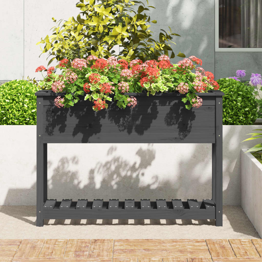 Ζαρντινιέρα με Ράφι Γκρι 111,5x34,5x81 εκ. Μασίφ Ξύλο Πεύκου - Pakobazaar