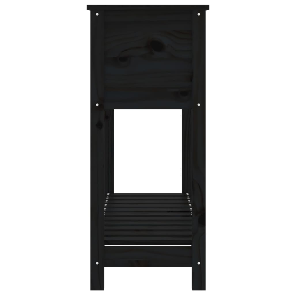 Ζαρντινιέρα με Ράφι Μαύρη 111,5x34,5x81 εκ. Μασίφ Ξύλο Πεύκου