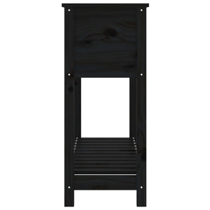 Ζαρντινιέρα με Ράφι Μαύρη 111,5x34,5x81 εκ. Μασίφ Ξύλο Πεύκου