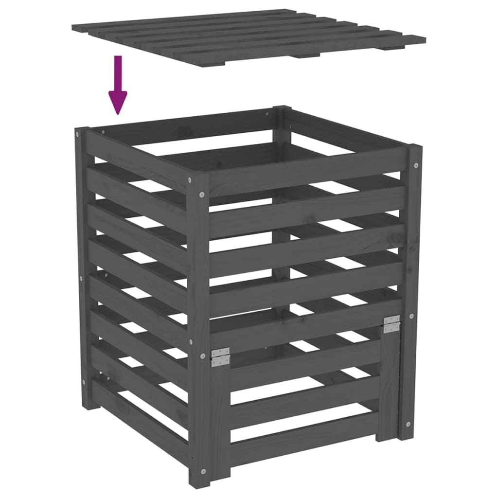 Κομποστοποιητής Γκρι 63,5x63,5x77,5 εκ. από Μασίφ Ξύλο Πεύκου