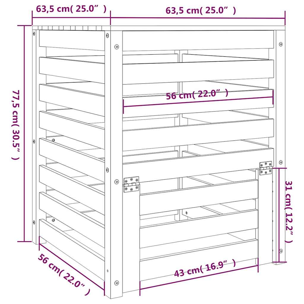 Κομποστοποιητής Μελί Καφέ 63,5x63,5x77,5 εκ. Μασίφ Ξύλο Πεύκου