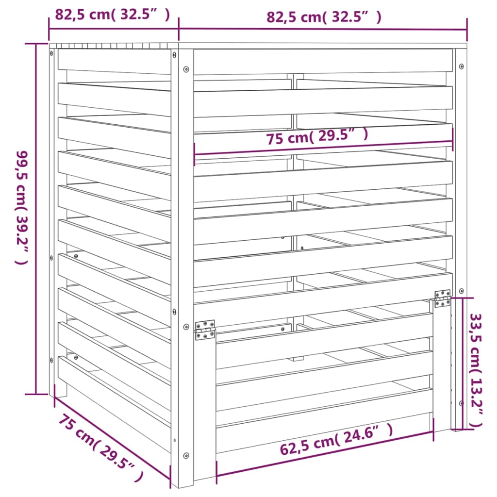 Κομποστοποιητής Γκρι 82,5x82,5x99,5 εκ. από Μασίφ Ξύλο Πεύκου