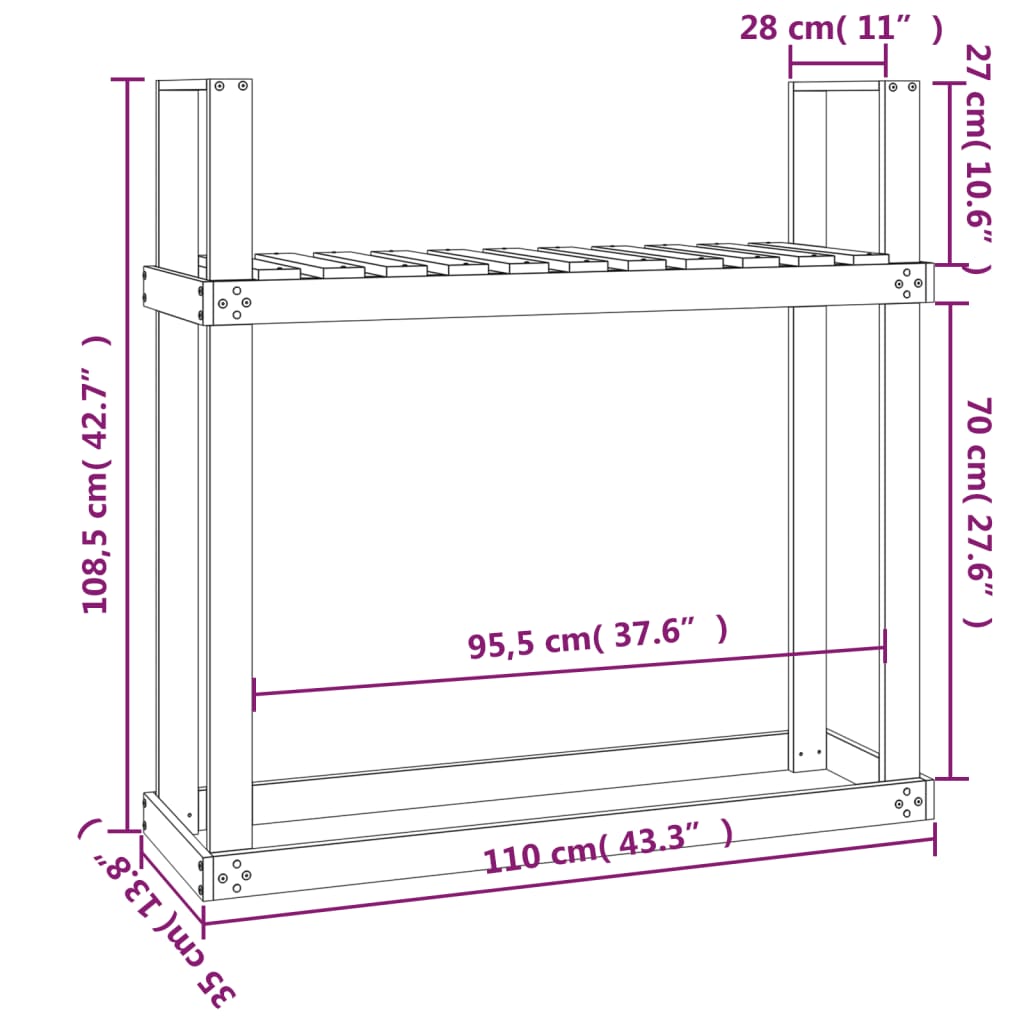 Ραφιέρα Καυσόξυλων Γκρι 110x35x108,5 εκ. από Μασίφ Ξύλο Πεύκου