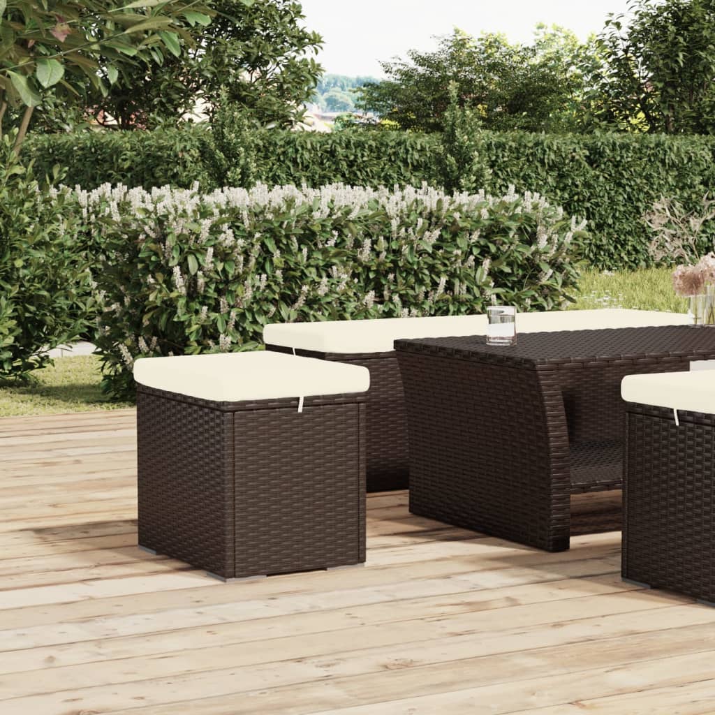 Υποπόδιο με Μαξιλάρι Καφέ 40 x 30 x 40 εκ. από Συνθετικό Ρατάν