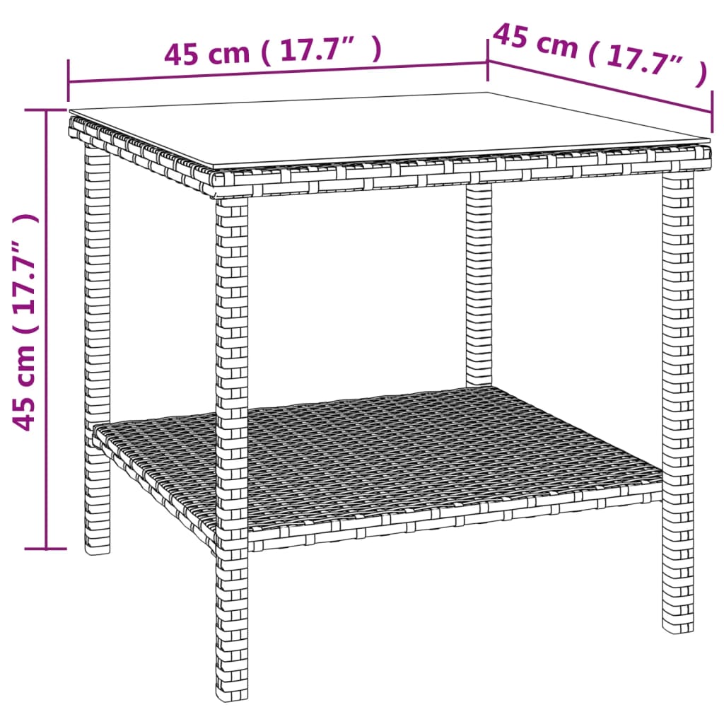 Βοηθητικό Τραπεζάκι Μαύρο 45x45x45 εκ. Συνθ. Ρατάν/Ψημένο Γυαλί