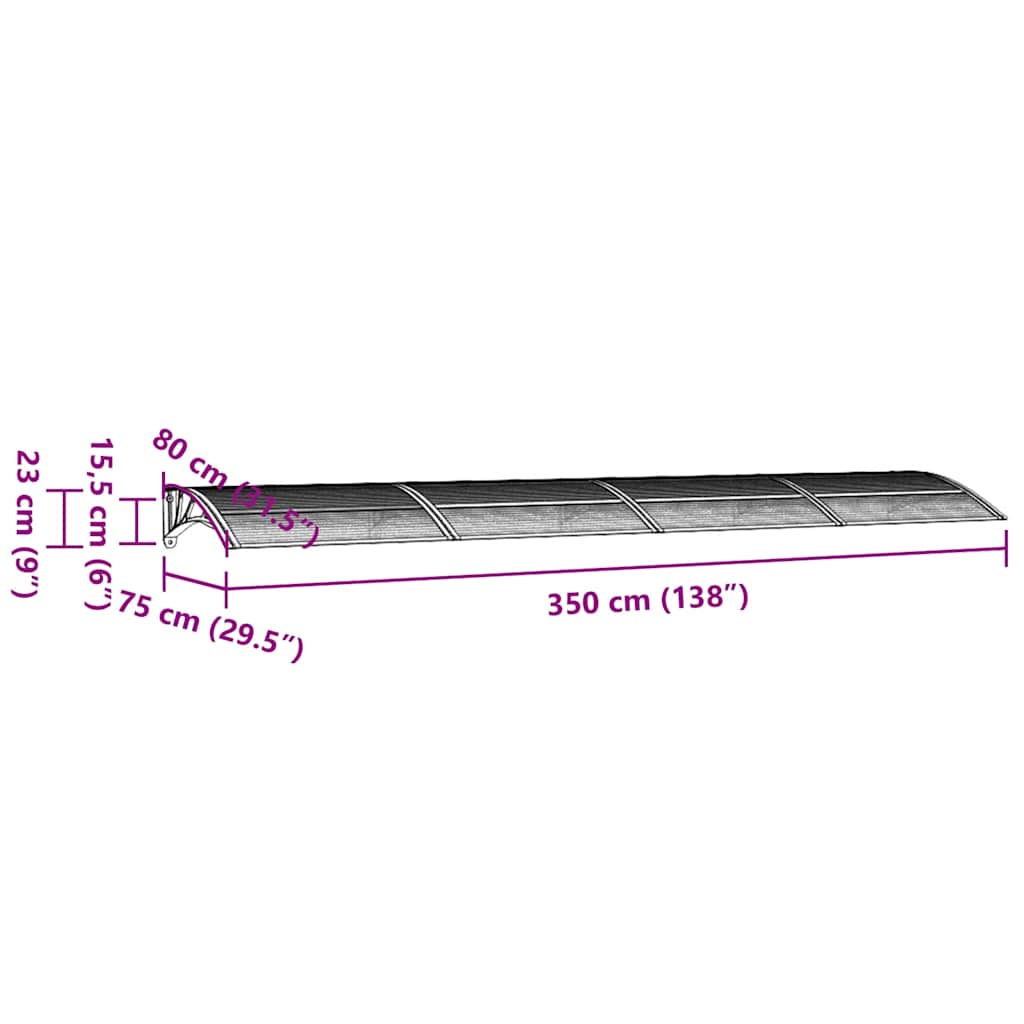 Στέγαστρο Πόρτας Γκρι & Διαφανές 350 x 75 εκ. από Πολυκαρβονικό - PAKOBAZAAR