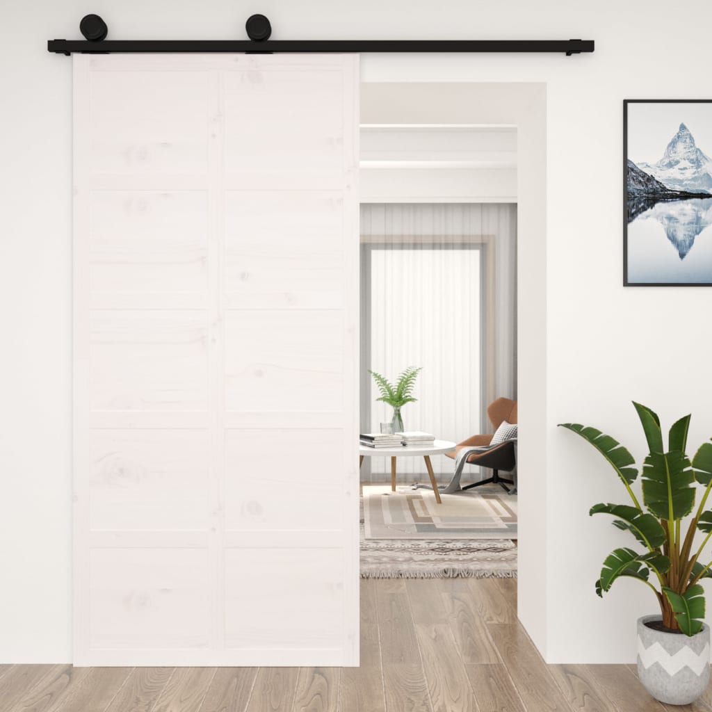 Πόρτα Αχυρώνα Λευκή 100x1,8x214 εκ. από Μασίφ Ξύλο Πεύκου