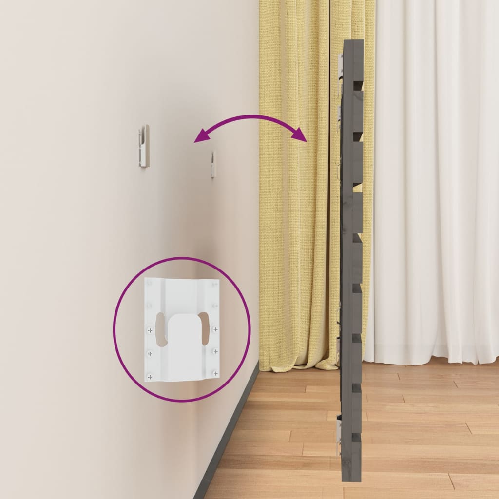 Κεφαλάρι Τοίχου Γκρι 156x3x63 εκ. από Μασίφ Ξύλο Πεύκου