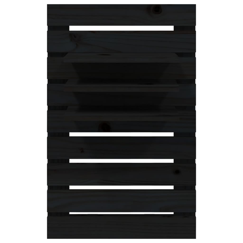 Ράφια Κομοδίνου Επιτοίχια 2 τεμ. Μαύρα από Μασίφ Ξύλο Πεύκου - Pakobazaar