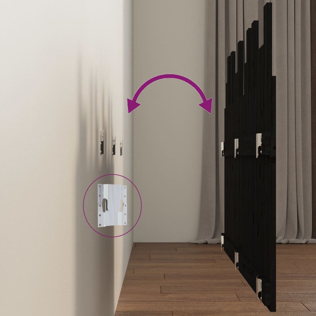 Κεφαλάρι Τοίχου Μαύρο 127,5x3x80 εκ. από Μασίφ Ξύλο Πεύκου