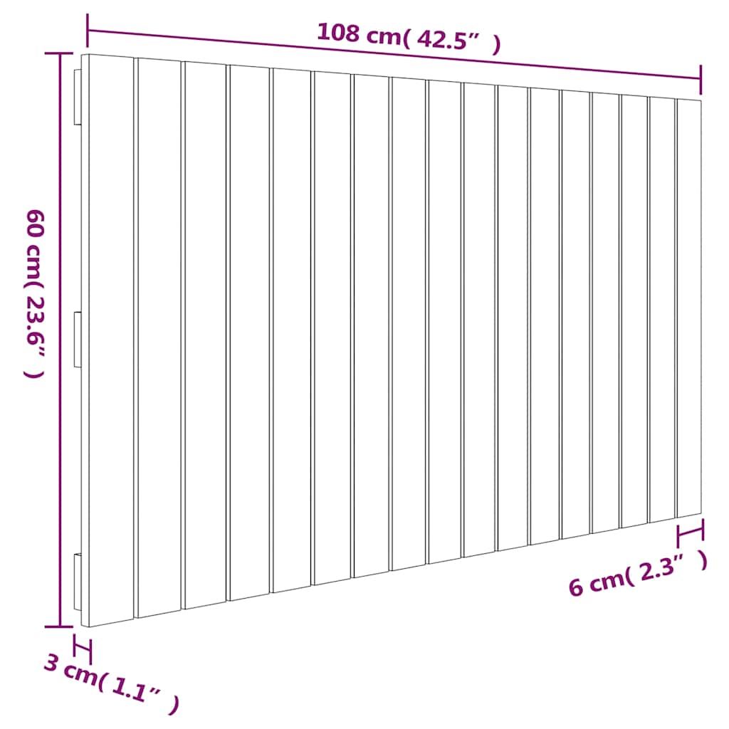 Κεφαλάρι Τοίχου Λευκό 108x3x60 εκ. από Μασίφ Ξύλο Πεύκου