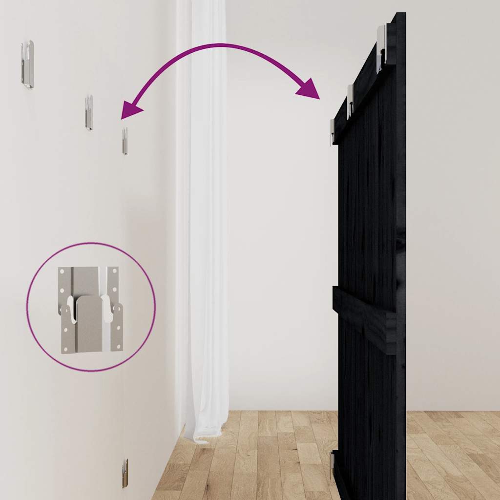 Κεφαλάρι Τοίχου Μαύρο 127,5x3x90 εκ. από Μασίφ Ξύλο Πεύκου