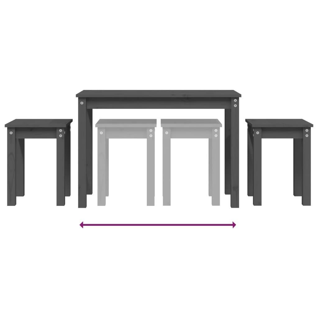 Τραπεζάκια Ζιγκόν 3 τεμ. Γκρι από Μασίφ Ξύλο Πεύκου